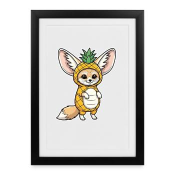 Fennec avec ananas Bande dessinée Cadeau - Affiche encadrée (27 × 37 cm) - noir - Devant