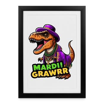 T Rex Carnaval Mardi Gras - Affiche encadrée (27 × 37 cm) - noir - Devant