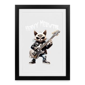 Cat Rocker avec guitare - Affiche encadrée (27 × 37 cm) - noir - Devant