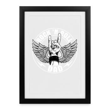 Rock 'n Roll Papa Musique Guitare Rock Band - Affiche encadrée (27 × 37 cm) - noir - Devant