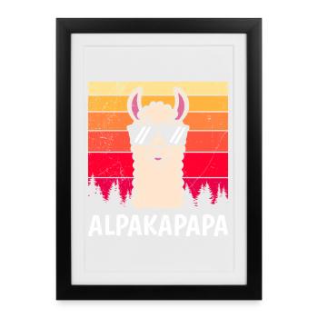 Väter ALPAKAPAPA Retro Lama Lustiges - Gerahmtes Poster (27 × 37 cm) - Schwarz - Vorne