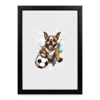 French Bulldog Dog Football - Framed poster (27 × 37 cm) - black - Front