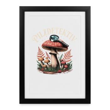 Mushroom Picking Mushrooms Picking Mushroom Hunters Forest - Framed poster (27 × 37 cm) - black - Front