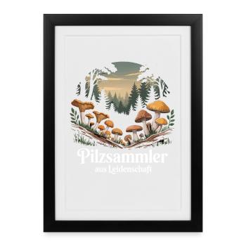 Mushroom Picking Mushrooms Picking Mushroom Hunters Forest - Framed poster (27 × 37 cm) - black - Front