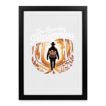Mushroom Picking Mushrooms Picking Mushroom Hunters Forest - Framed poster (27 × 37 cm) - black - Front