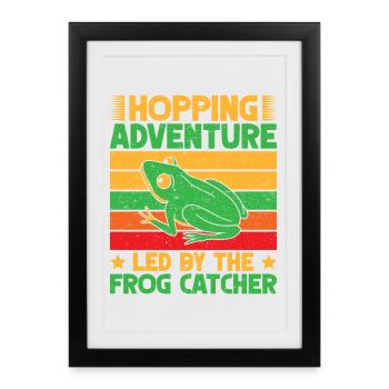 Frog Catcher Hopping Adventure Frog - Affiche encadrée (27 × 37 cm) - noir - Devant