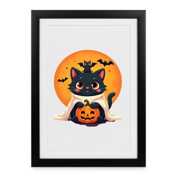 Halloween Cat with Halloween Pumpkin - Framed poster (27 × 37 cm) - black - Front