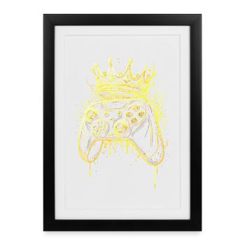 Gaming King Controller Gold Lines Gambler Motif - Framed poster (27 × 37 cm) - black - Front
