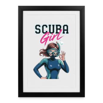 Scuba Girl Diver Design - Affiche encadrée (27 × 37 cm) - noir - Devant