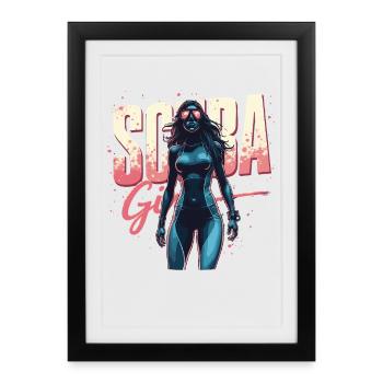 Scuba Girl Diver Design - Affiche encadrée (27 × 37 cm) - noir - Devant
