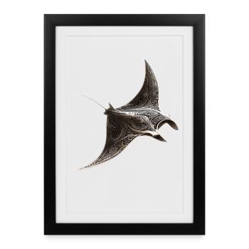 Manta Ray, Devil Ray, Stingray, Diver - Framed poster (27 × 37 cm) - black - Front