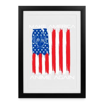 Anime Manga Otaku Kawaii États-Unis Drapeau de l’Amérique Drapeau - Affiche encadrée (27 × 37 cm) - noir - Devant