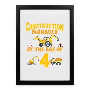 Fête de construction 4e anniversaire Camion de 4 ans - Affiche encadrée (27 × 37 cm) - noir - Devant