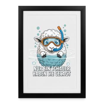 Taucher Schaf Motiv mit Spruch - Gerahmtes Poster (27 × 37 cm) - Schwarz - Vorne