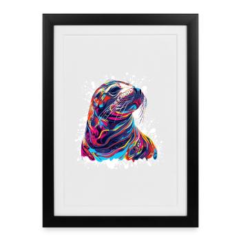 Colorful animal portrait in neon colors - Framed poster (27 × 37 cm) - black - Front