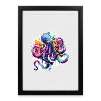 Colorful octopus paint splash - Framed poster (27 × 37 cm) - black - Front