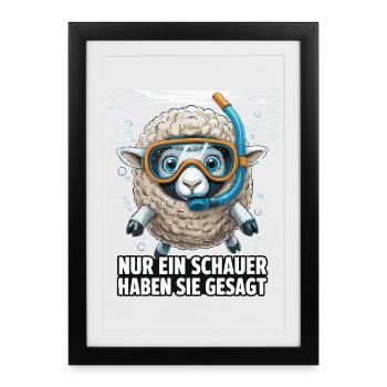 Just a Shower – Funny Sheep Design - Framed poster (27 × 37 cm) - black - Front
