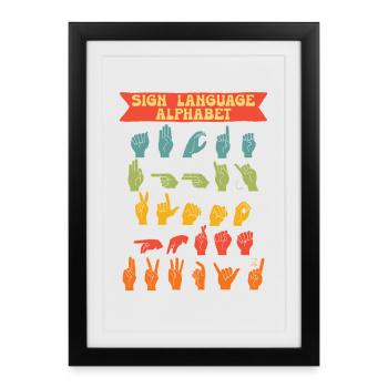 Alphabet de la langue des signes ASL - Affiche encadrée (27 × 37 cm) - noir - Devant