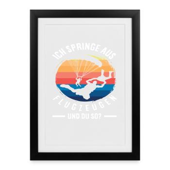Parachutiste sautant en avion - Affiche encadrée (27 × 37 cm) - noir - Devant