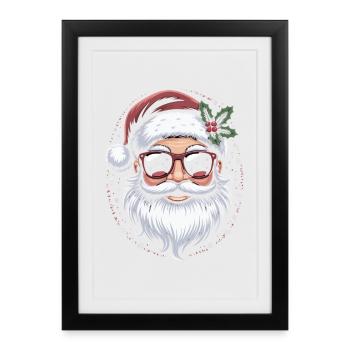 Père Noël hipster avec des lunettes de soleil - Affiche encadrée (27 × 37 cm) - noir - Devant
