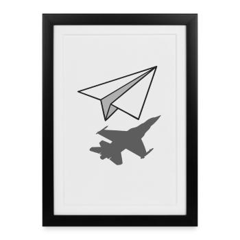 Avion en papier Ingénieur aéronautique Aviation Cadeau - Affiche encadrée (27 × 37 cm) - noir - Devant