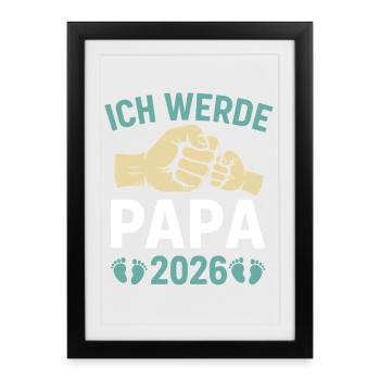 Future papa JE SERAI PAPA 2026 Drôle - Affiche encadrée (27 × 37 cm) - noir - Devant