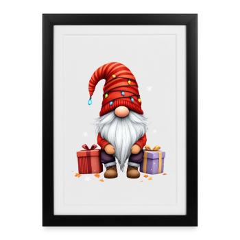 Christmas gnome with fairy lights and gifts - Framed poster (27 × 37 cm) - black - Front