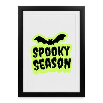 Lettrage d'Halloween Spooky Season avec chauve-souris - Affiche encadrée (27 × 37 cm) - noir - Devant