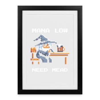 Mana empty? Mead helps! | Wizard RPG Joke - Framed poster (27 × 37 cm) - black - Front
