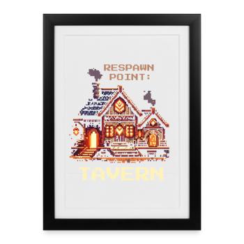 Taverne du Point de Réapparition | RPG Humour et bière - Affiche encadrée (27 × 37 cm) - noir - Devant