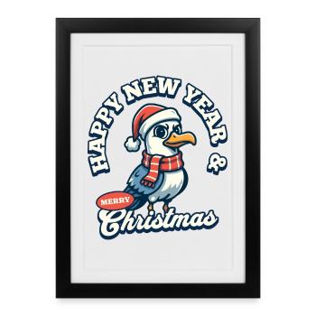 Cheeky Seagull – Merry Christmas & Happy New Year - Framed poster (27 × 37 cm) - black - Front