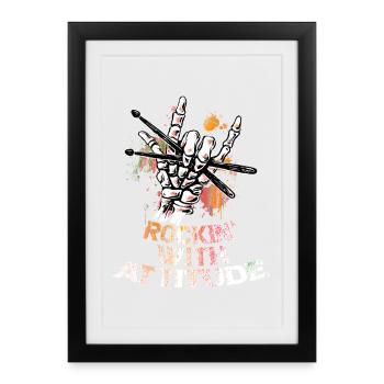 Rockin' With Attitude Music Groupe de rock à guitare - Affiche encadrée (27 × 37 cm) - noir - Devant
