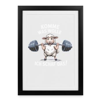 Ich Schaf das – Lustiges Fitness Schaf - Gerahmtes Poster (27 × 37 cm) - Schwarz - Vorne