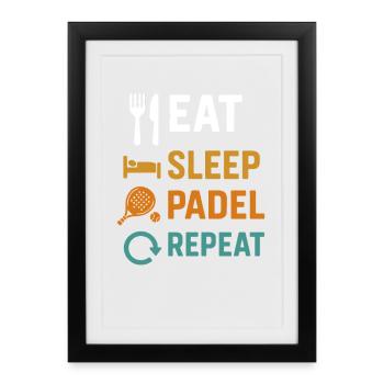 Manger Dormir Padel Répéter Sport drôle - Affiche encadrée (27 × 37 cm) - noir - Devant