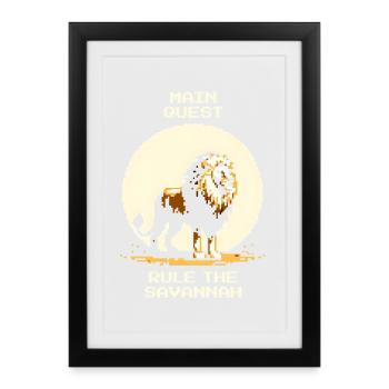 Quête principale : Régner sur la savane | Lion Wilderness - Affiche encadrée (27 × 37 cm) - noir - Devant