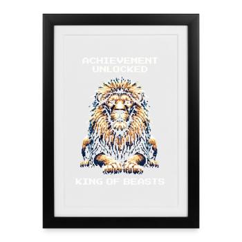 Unlocked: Beast King Achievement | Lion Game - Framed poster (27 × 37 cm) - black - Front
