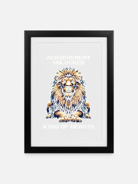 Erfolg freigeschaltet: Tierkönig | Löwe Game - Gerahmtes Poster (27 × 37 cm) - Schwarz