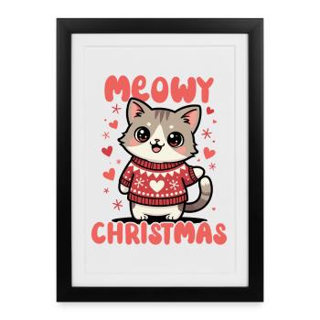 Noël miaou - Affiche encadrée (27 × 37 cm) - noir - Devant