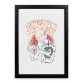 Espresso exorciste squelette sirotant du café design - Affiche encadrée (27 × 37 cm) - noir - Devant