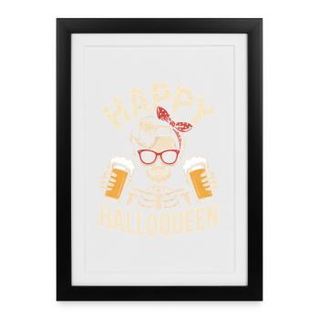 Happy Hall Queen Squelette avec verres à bière - Affiche encadrée (27 × 37 cm) - noir - Devant