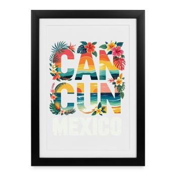 Cancun, Mexique, Typographie tropicale - Affiche encadrée (27 × 37 cm) - noir - Devant