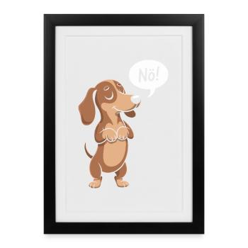 Teckel dessin animé nope drôle chien disant - Affiche encadrée (27 × 37 cm) - noir - Devant