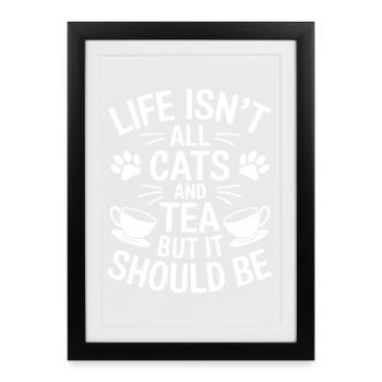 Thé Dire Chats Drôle Thé Cadeau - Affiche encadrée (27 × 37 cm) - noir - Devant
