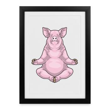 Pig Yoga Fitness Méditation - Affiche encadrée (27 × 37 cm) - noir - Devant