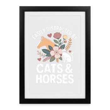 Distraction des chats et des chevaux - Affiche encadrée (27 × 37 cm) - noir - Devant