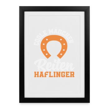 fille cool chevauchant Haflinger poney cheval - Affiche encadrée (27 × 37 cm) - noir - Devant
