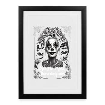 Dia de Muertos Portrait Couronne de roses - Affiche encadrée (27 × 37 cm) - noir - Devant