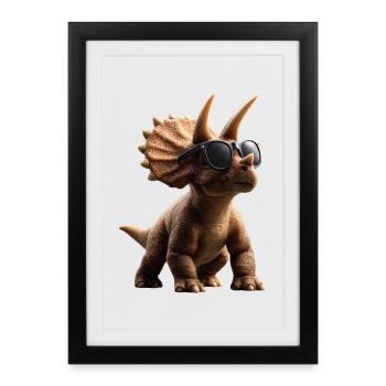 Triceratops Dinosaurier Dinos Triceratops Dino - Gerahmtes Poster (27 × 37 cm) - Schwarz - Vorne