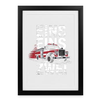 Dicton des pompiers – Le héros de l’appel d’urgence 112 en action - Affiche encadrée (27 × 37 cm) - noir - Devant