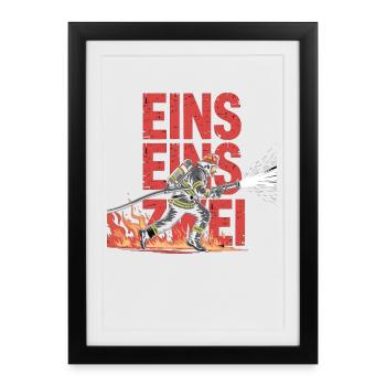Dicton des pompiers – Le héros de l’appel d’urgence 112 en action - Affiche encadrée (27 × 37 cm) - noir - Devant